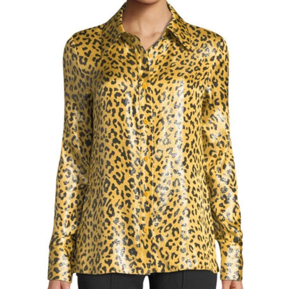 DIANE VON FURSTENBERG Leopard-Print Metallic Button-Front Shirt